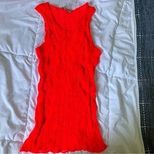 Neon orange sheer pleated Issey Miyake tank top